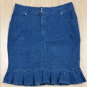 Y2k Ann Trinity Linen Blend High Waisted Blue Denim Skirt with Ruffle Hem 14